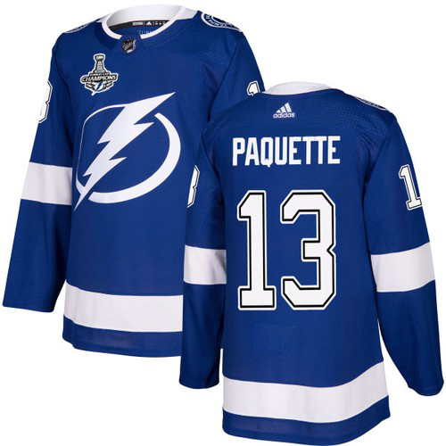 Men Adidas Tampa Bay Lightning #13 Cedric Paquette Blue Home Authentic 2020 Stanley Cup Champions Stitched NHL Jersey